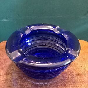Cobalt Blue Ashtray Round Vintage Marked 4 On Bottom 3.5" Diameter 1.25" High